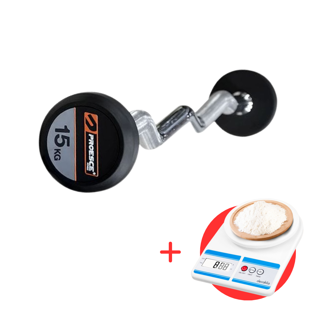 Proesce Rubber Barbell With Curled Bar 15KG - LDBS-220-15KG | BF