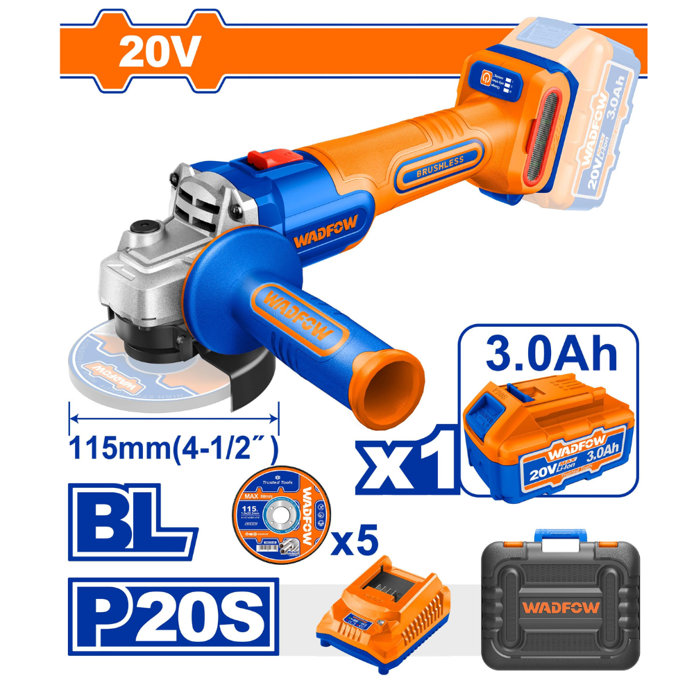 Wadfow 20V Cordless Angle Grinder - WLAP522