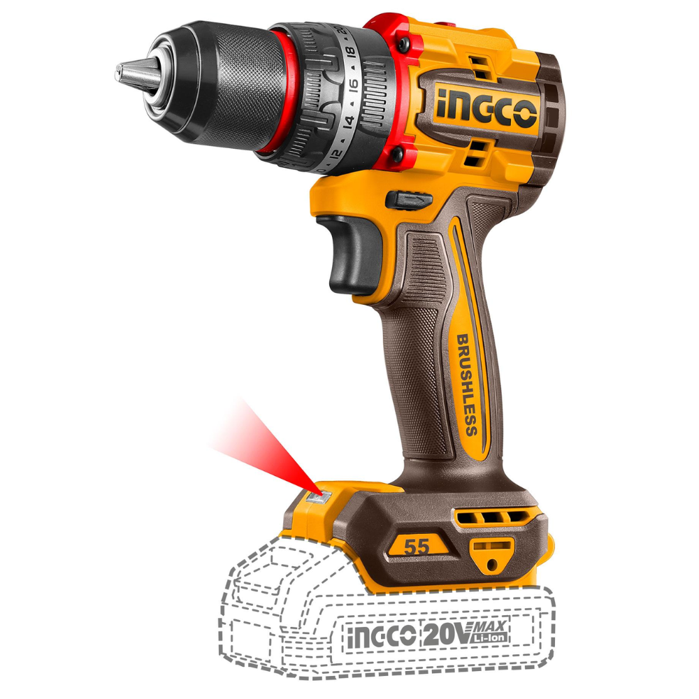 Ingco Lithium-Ion Compact Brushless Cordless Impact Drill - CIDLI205581