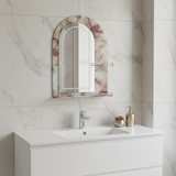 Semi Arc Bathroom Mirror with Double Shelves  70x50cm