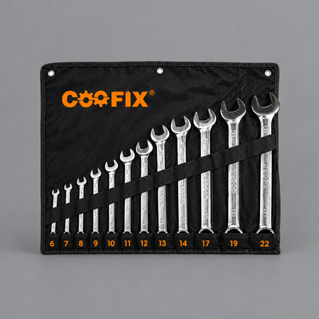 12-piece Coofix spanner roll on grey