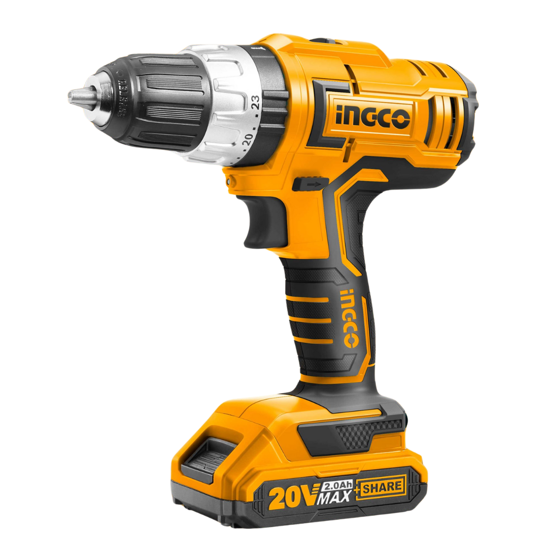 Ingco Lithium-Ion Cordless Hammer Impact Drill with Two 20V 2.0Ah Batteries & Charger - CIDLI20031