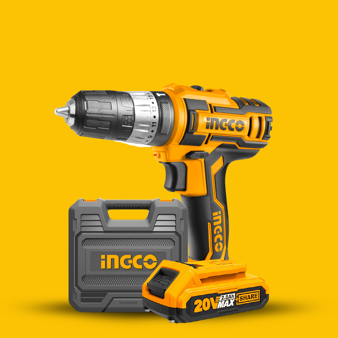 Ingco Lithium-Ion Cordless Hammer Impact Drill With Two 20V 2.0Ah Batteries & Charger - CIDLI200215