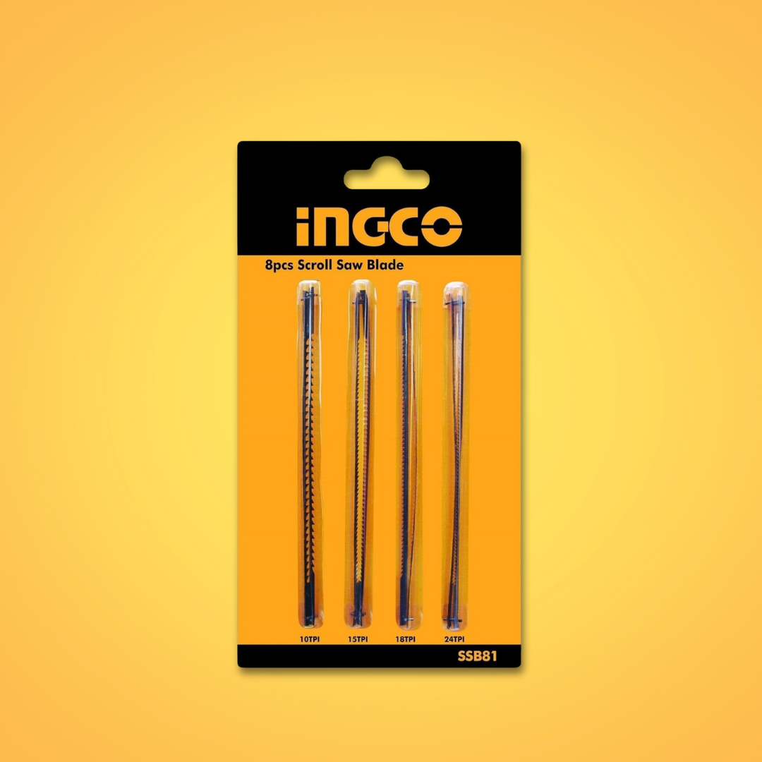 Ingco 8 Pieces Scroll Saw Blade Set - 10, 15, 18, 24 TPI - SSB81