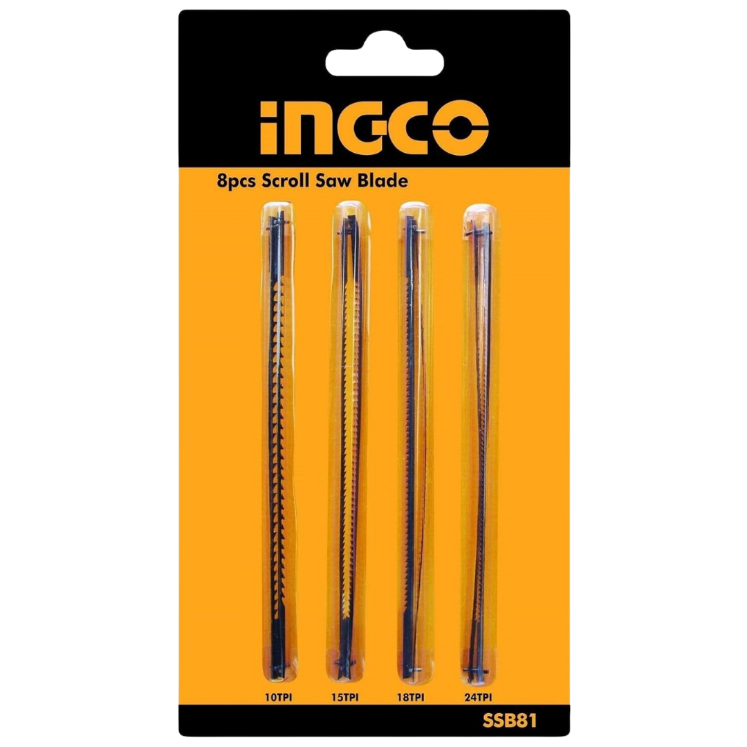 Ingco 8 Pieces Scroll Saw Blade Set - 10, 15, 18, 24 TPI - SSB81