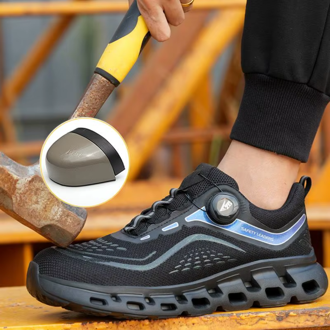Black Swivel Button Laces Unisex Work Safety Shoes