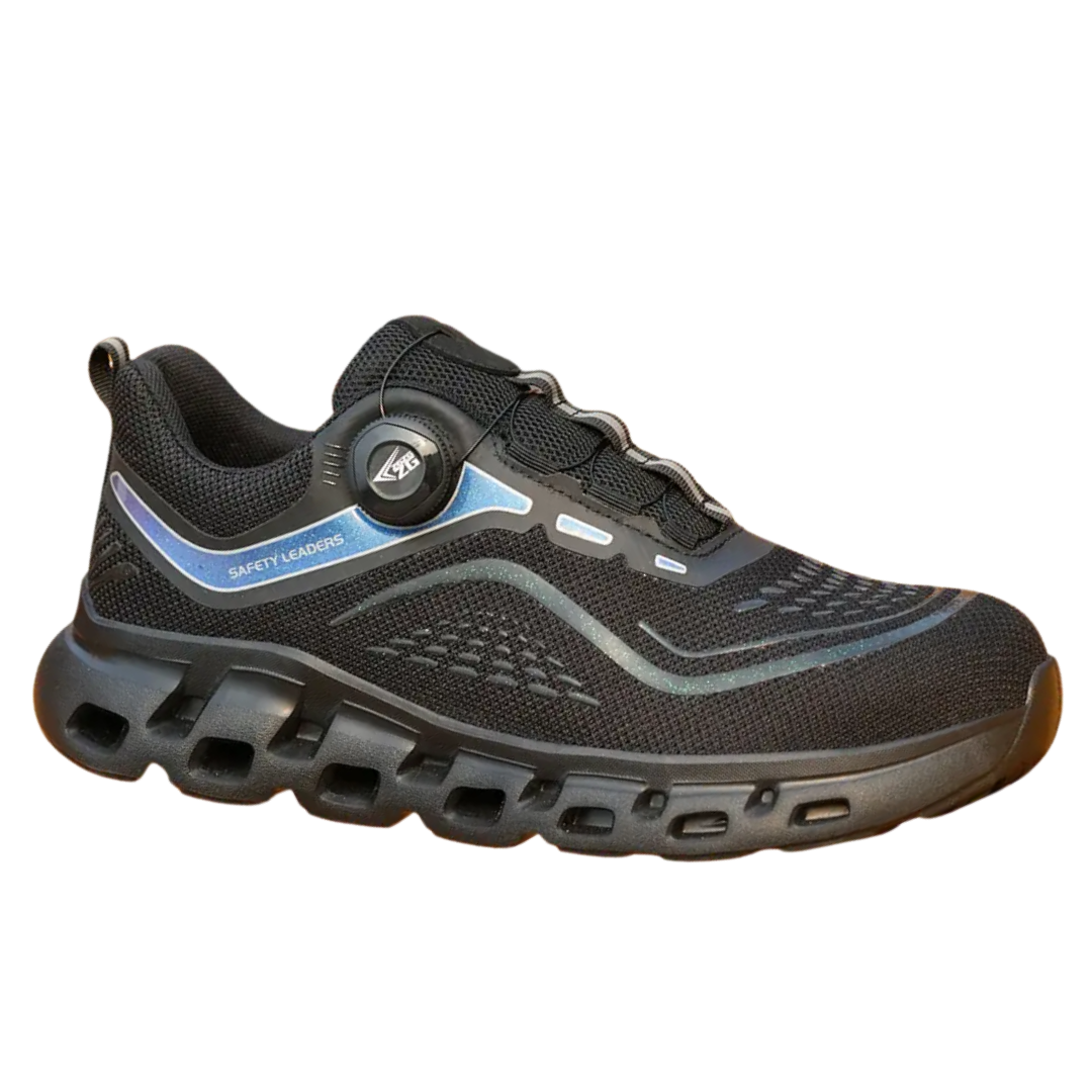 Black Swivel Button Laces Unisex Work Safety Shoes
