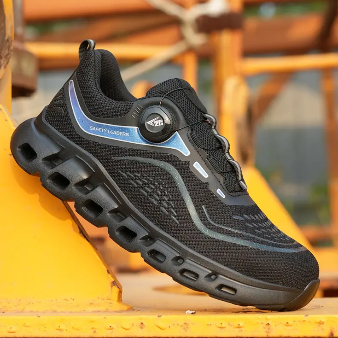 Black Swivel Button Laces Unisex Work Safety Shoes