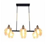 Amber Cone Glass Black Gold Metal Body Island Chandelier Ceiling Light - 40W