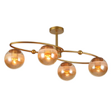 Amber 4 Rounded Globe Glass Gold Ellipse Metal Body Semi Flush Ceiling Light - 40W