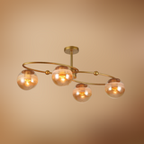 Amber 4 Rounded Globe Glass Gold Ellipse Metal Body Semi Flush Ceiling Light - 40W