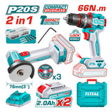 Total 20V Cordless Combo Kit with 66Nm Impact Drill & 76mm Mini Cut-Off Tool - TCKLI20255