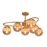 Amber 6 Rounded Globe Glass Gold Ellipse Metal Body Semi Flush Ceiling Light - 40W