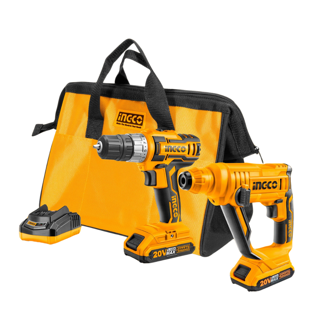 Ingco Lithium-Ion Cordless Drill + Rotary Hammer Combo Kit 20V - CKLI2008