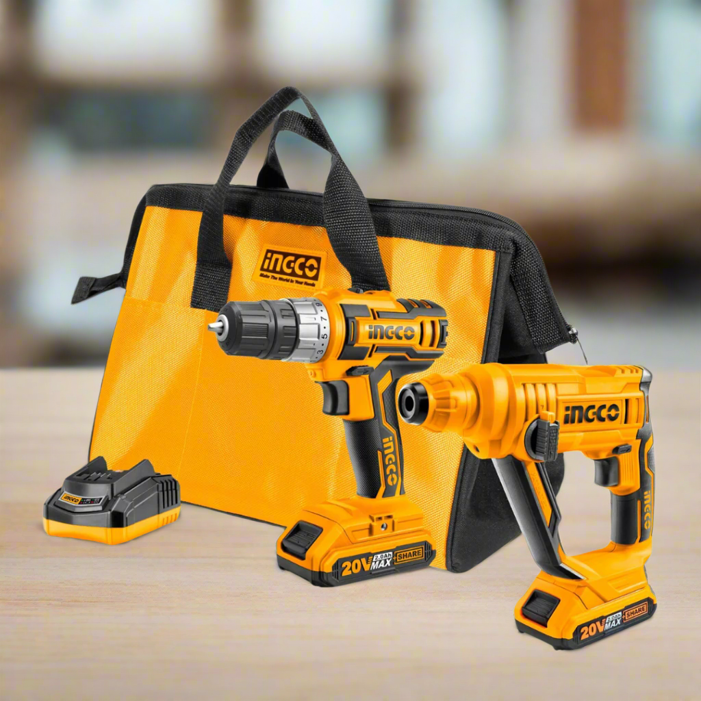 Ingco Lithium-Ion Cordless Drill + Rotary Hammer Combo Kit 20V - CKLI2008