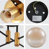 Amber 4 Lamp Glass Globe Gold and Black Metal Semi Flush Ceiling Light - 40W