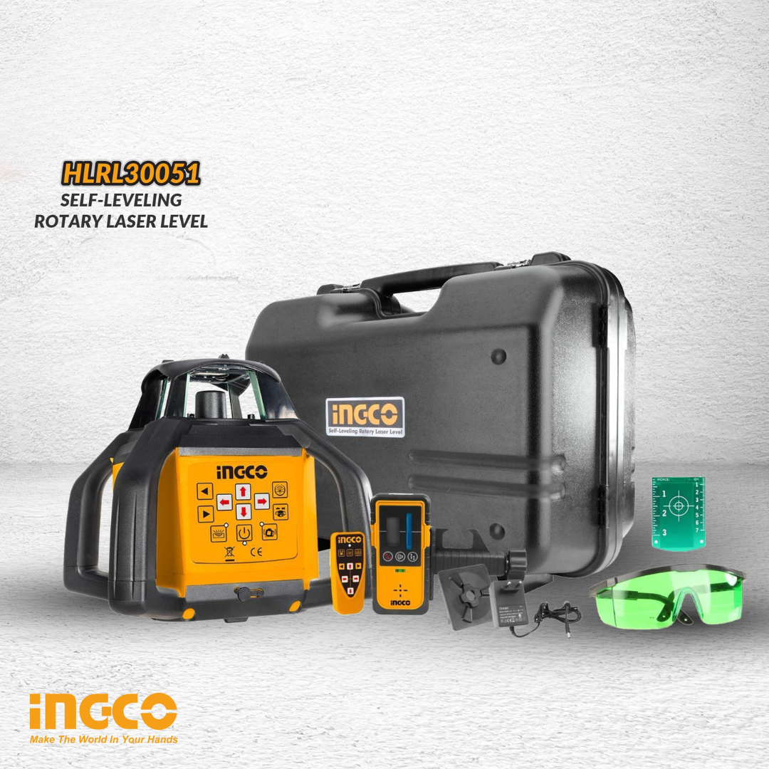 Ingco Self-Leveling Rotary Laser Level with Green Beam & Remote Control – HLRL30051