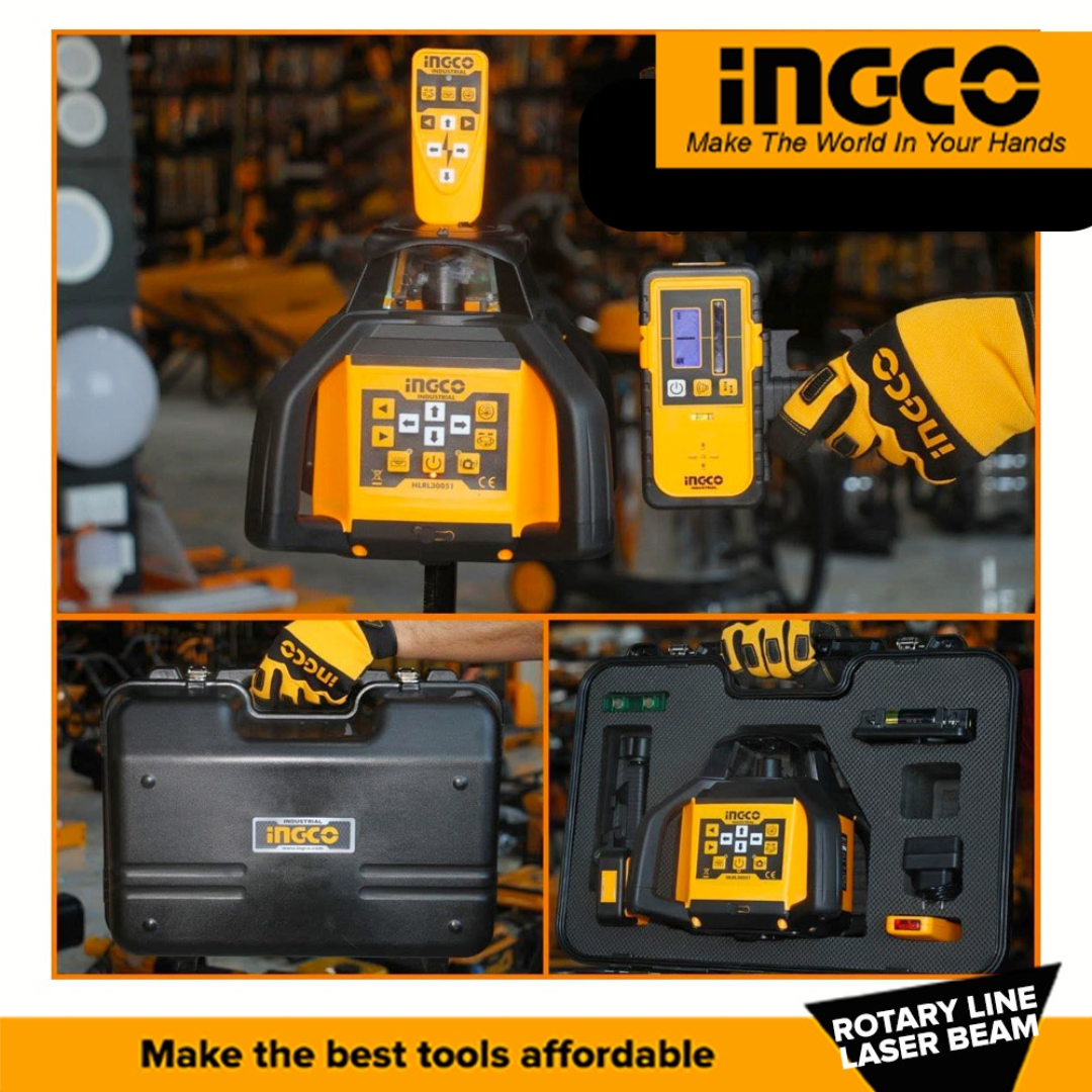 Ingco Self-Leveling Rotary Laser Level with Green Beam & Remote Control – HLRL30051