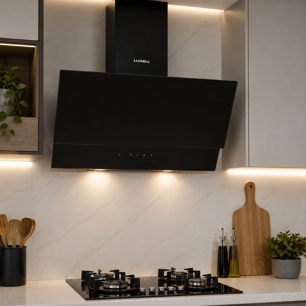 Luxell 60cm Angled Glass Cooker Hood with 650m³/h Extraction & Touch Control - DA6-835