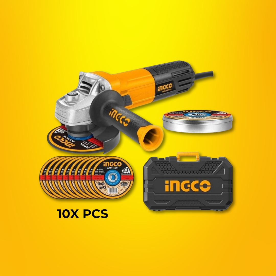 Ingco 4.5"/115mm Angle Grinder 950W with 10 Pieces Cutting Disc - AG8508-1