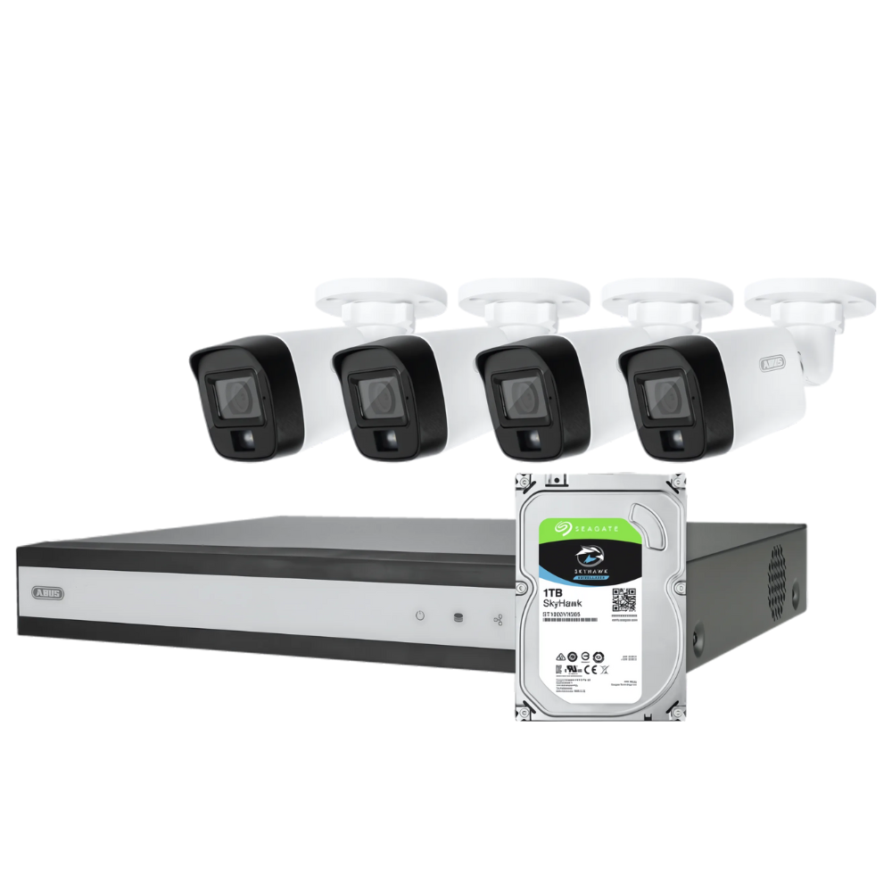 ABUS Complete Set With Hybrid Video Recorder And Four Analogue Mini-Tube Cameras