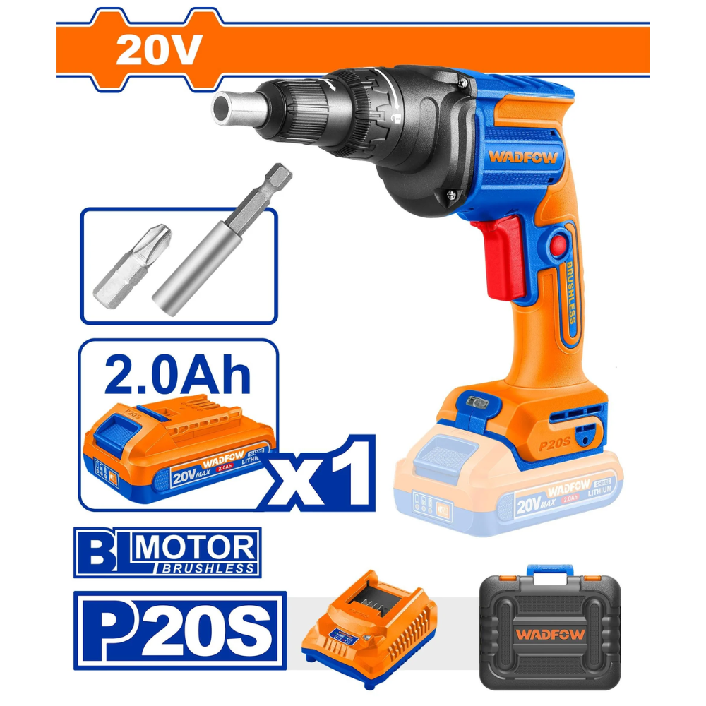 Wadfow 20V Cordless Drywall Screwdriver With Battery And Charger - WDS204281