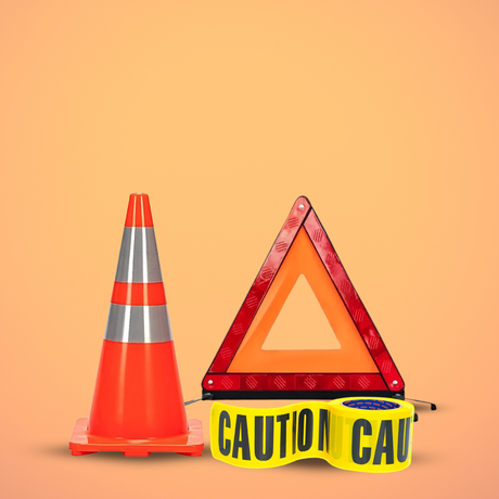 Emergency Roadside Kit - Wadfow Reflective Traffic Cone + Wadfow PE Safety Warning Tape + Wadfow Triangle Warning Reflector 43CM