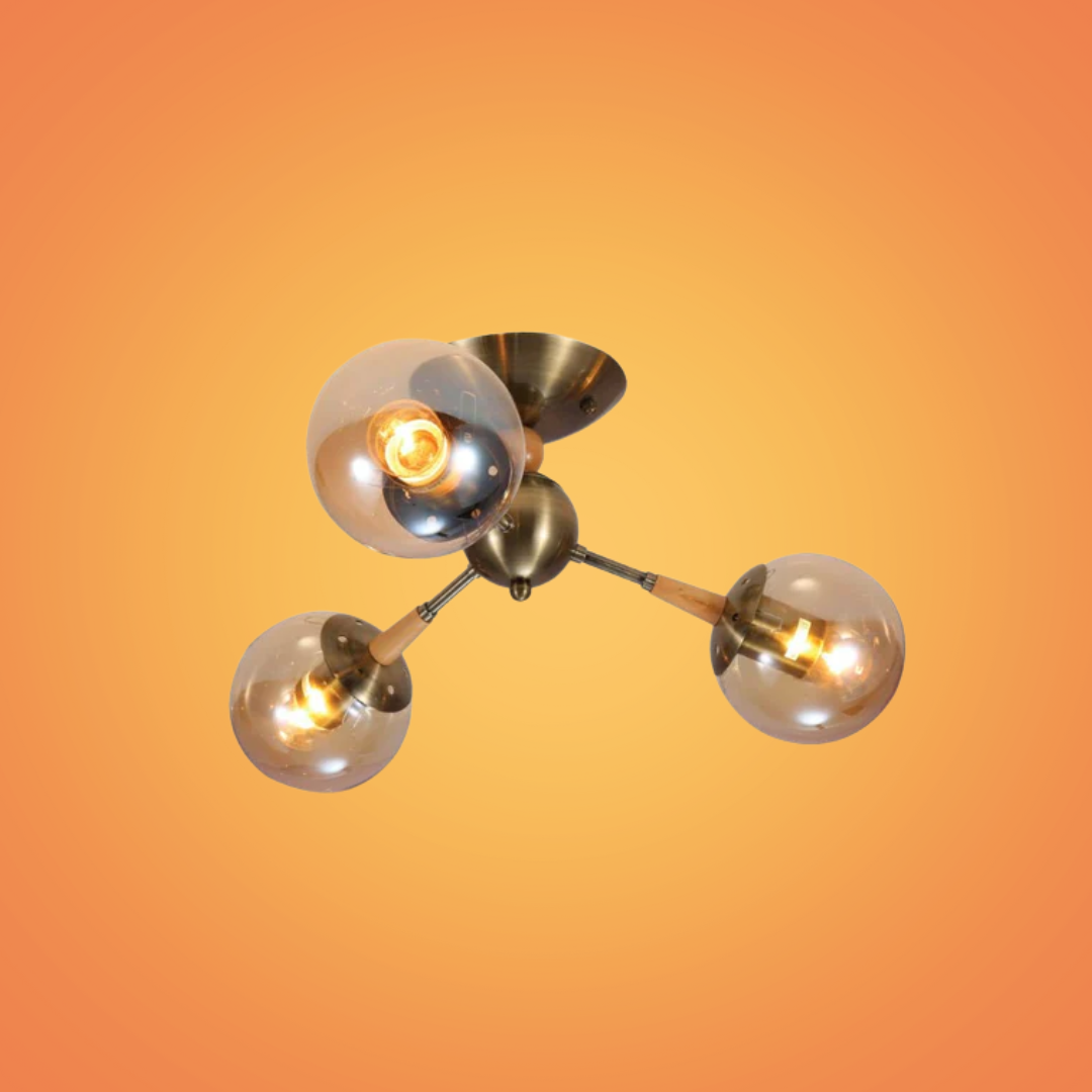 Amber 3 Lamp Globe Glass Vintage Retro Molecule Ceiling Light - 40W