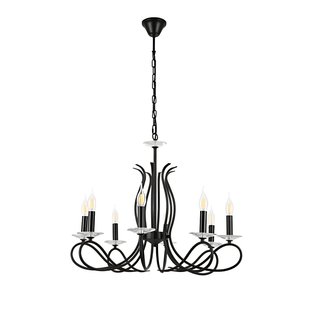 LuxAura 8 Candle Vintage Rustic Black French Chandelier Ceiling Light - 40W