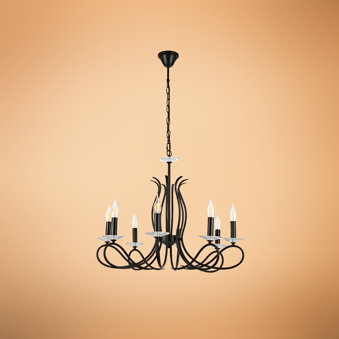 LuxAura 8 Candle Vintage Rustic Black French Chandelier Ceiling Light - 40W