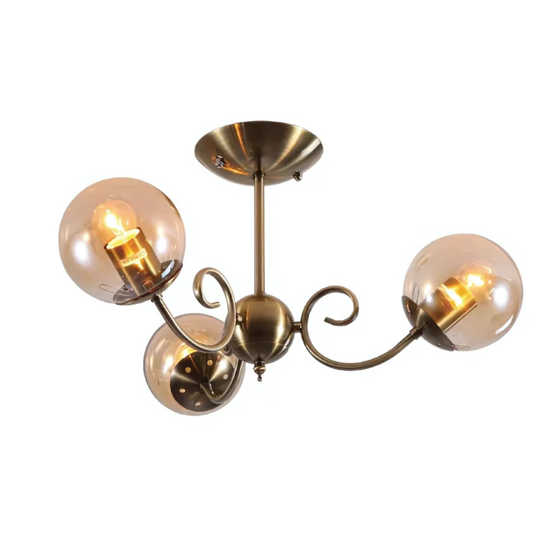 Amber 3 Lamp Globe Glass Vintage Retro Crystal Ceiling Light - 40W