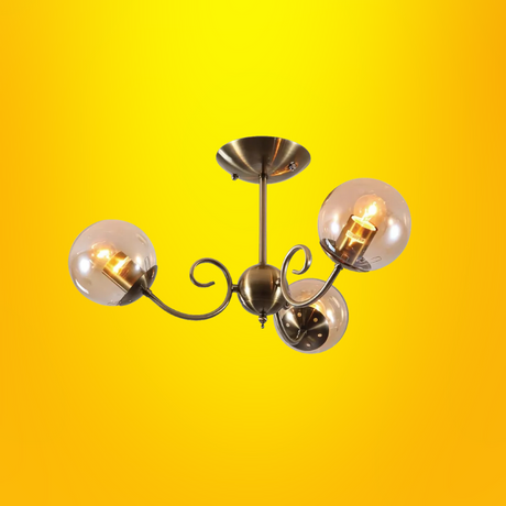 Amber 3 Lamp Globe Glass Vintage Retro Crystal Ceiling Light - 40W