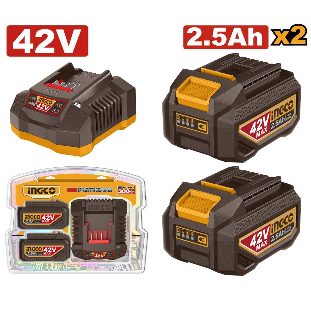 Ingco 42V 2.5Ah (2x) Lithium-Ion Battery & Charger Kit - FBCPM25221
