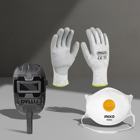 Ultimate Safety Pro Kit - Dyllu Welding Mask With Welding Glass, Dyllu XL Cut Resistance Gloves, 12 Pieces Dust Mask with Breath