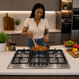 Luxell 90cm 5-Burner Black Glass Built-In Gas Hob with Auto Ignition - C9-50BTF