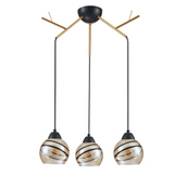 Amber Dome Glass Gold 3 Lamp Twig Modern Ceiling Light - 40W