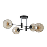 Amber 4 Lamp Glass Globe Chrome and Black Metal Semi Flush Ceiling Light - 60W