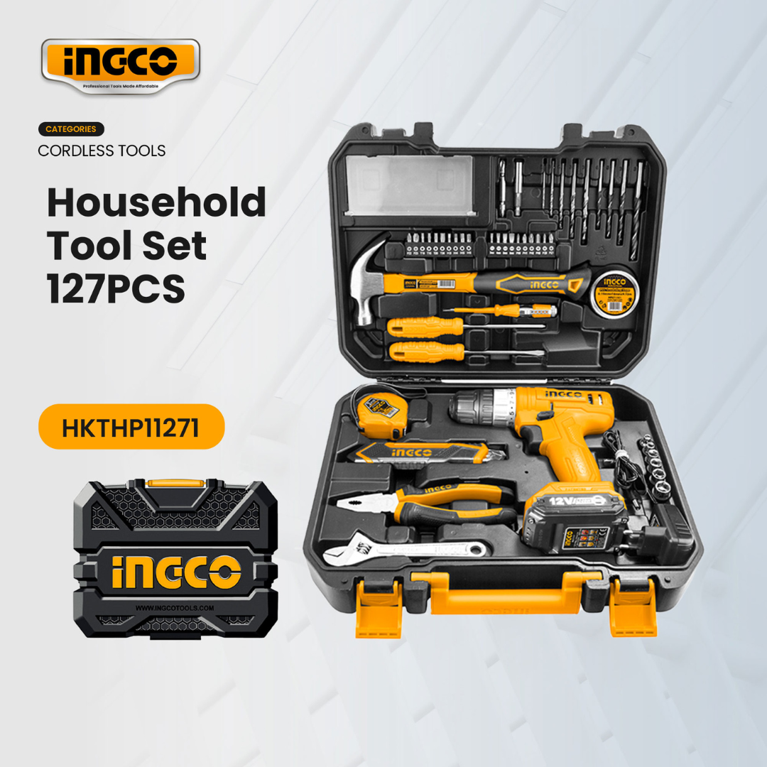 Ingco 127 Pieces Tools Set with 12V Li-ion Cordless Drill - HKTHP11271