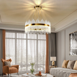 Modern Crystal Chandelier, Round Crystal Gold LED Hanging Ceiling Light - ESC-SJD-A-800