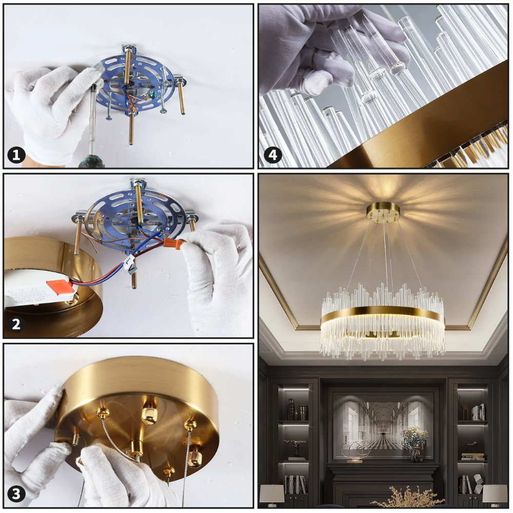 Modern Crystal Chandelier, Round Crystal Gold LED Hanging Ceiling Light - ESC-SJD-A-800