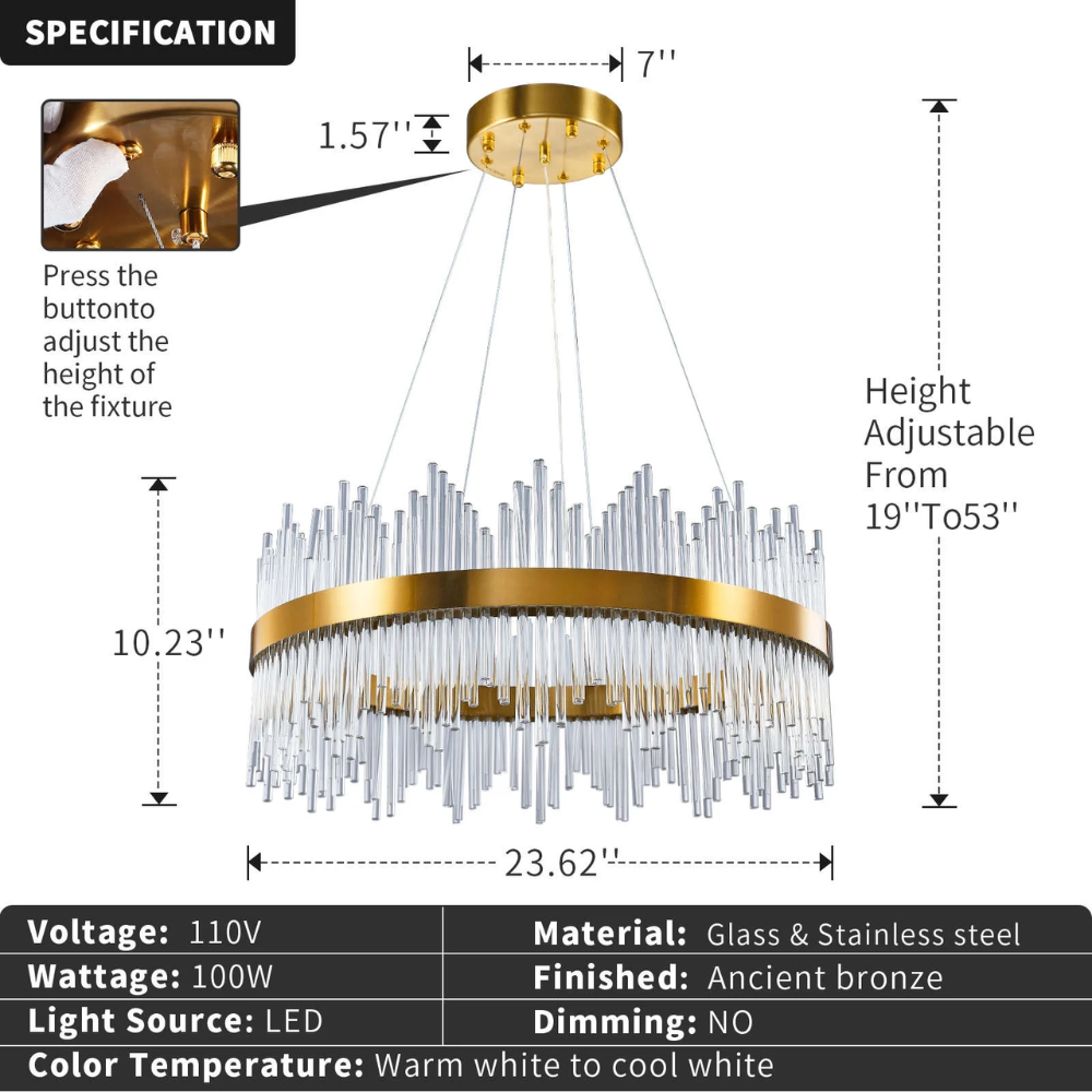 Modern Crystal Chandelier, Round Crystal Gold LED Hanging Ceiling Light - ESC-SJD-A-800