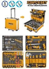 Ingco 228-Piece Hand Tool Set with Heavy-Duty Wheeled Aluminium Trolley Case - HKTHP52288