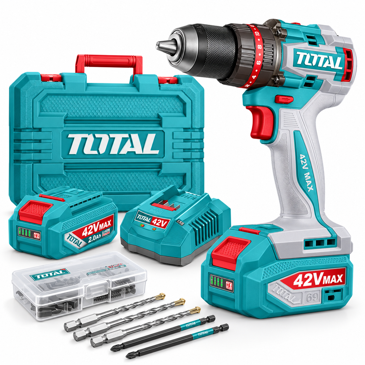 Total 42V Brushless Cordless Impact Drill Kit with 69Nm Maximum Torque - TIDLI426982