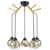 Amber Dome Glass Gold 5 Lamp Twig Modern Ceiling Light - 40W