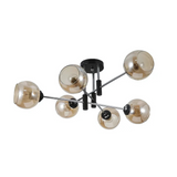 Amber 6 Lamp Glass Globe Chrome and Black Metal Semi Flush Ceiling Light - 60W