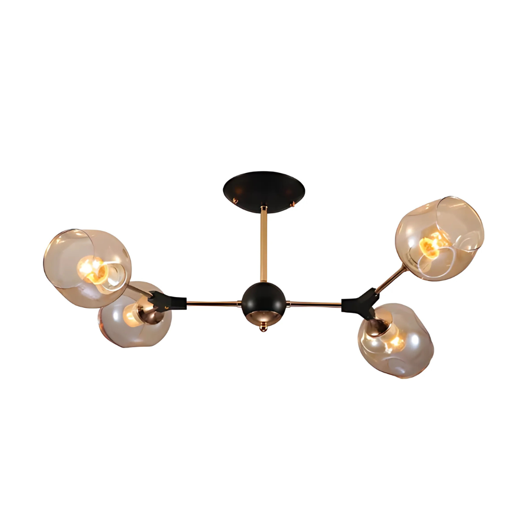 Amber Bell 4 Lamp Glass Sputnik Gold Semi Flush Ceiling Light - 40W