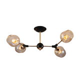 Amber Bell 4 Lamp Glass Sputnik Gold Semi Flush Ceiling Light - 40W