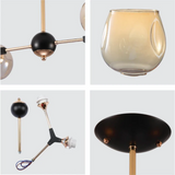 Amber Bell 6 Lamp Glass Sputnik Gold Semi Flush Ceiling Light - 40W