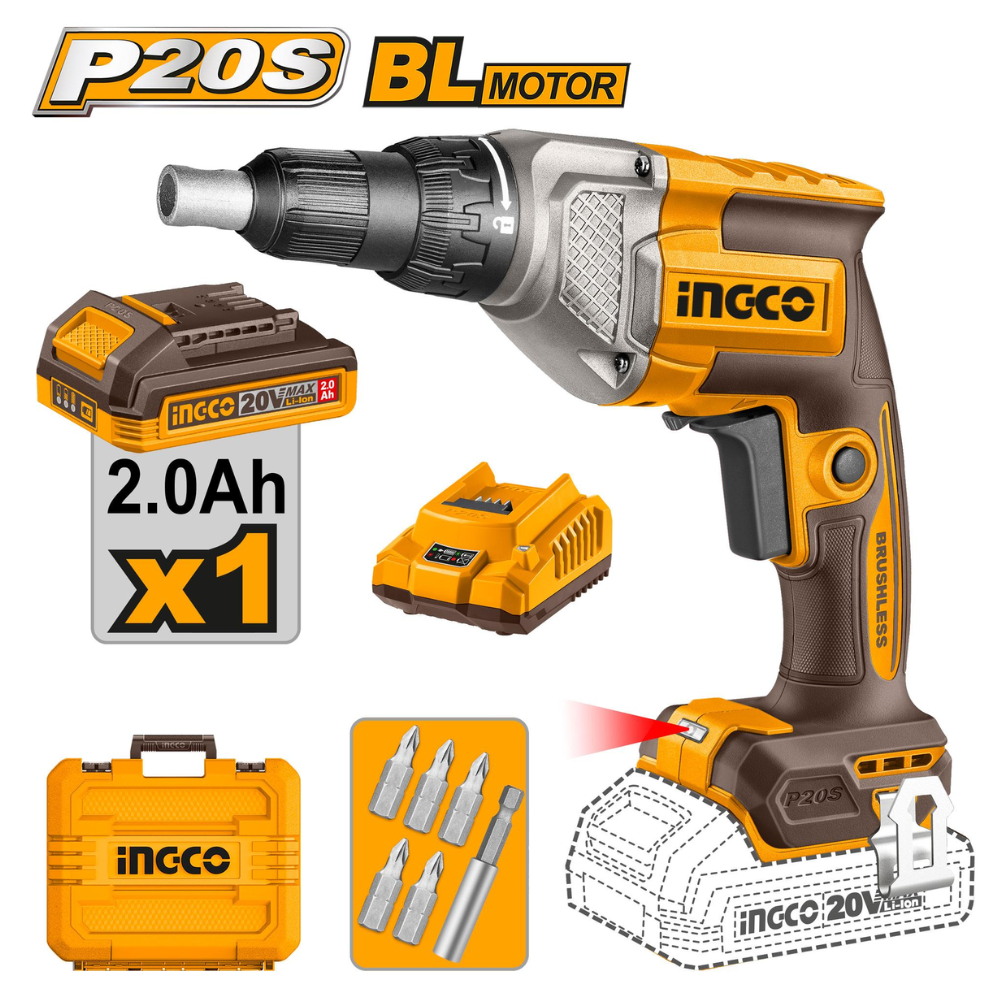 Ingco 20V Cordless Drywall Screwdriver With Battery And Charger - CDSLI204281