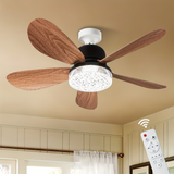 Wooden Textured blades Ceiling Fan with LED Light and Remote Control - 18W